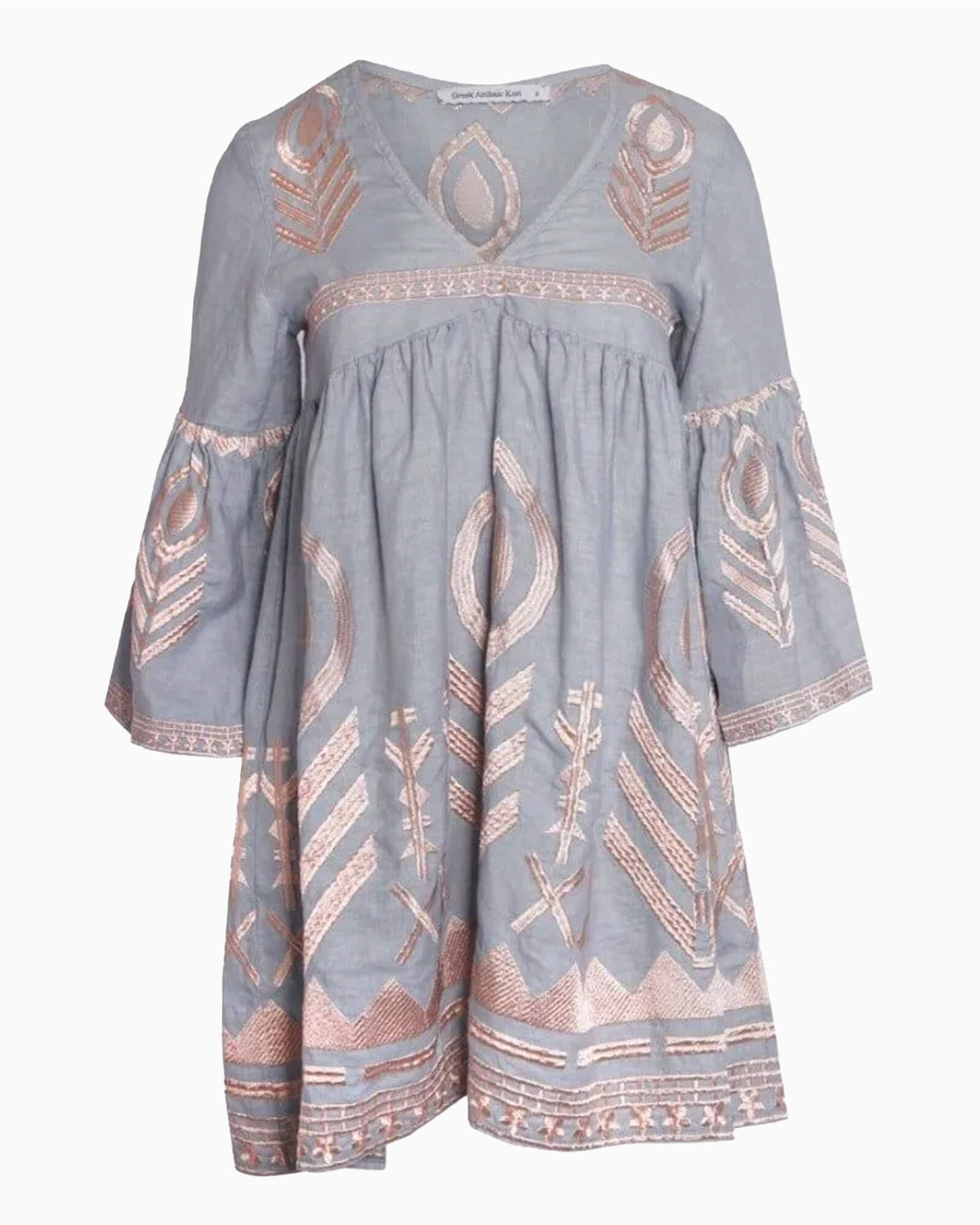 Bell Sleeve Short Dress Gray & Pink